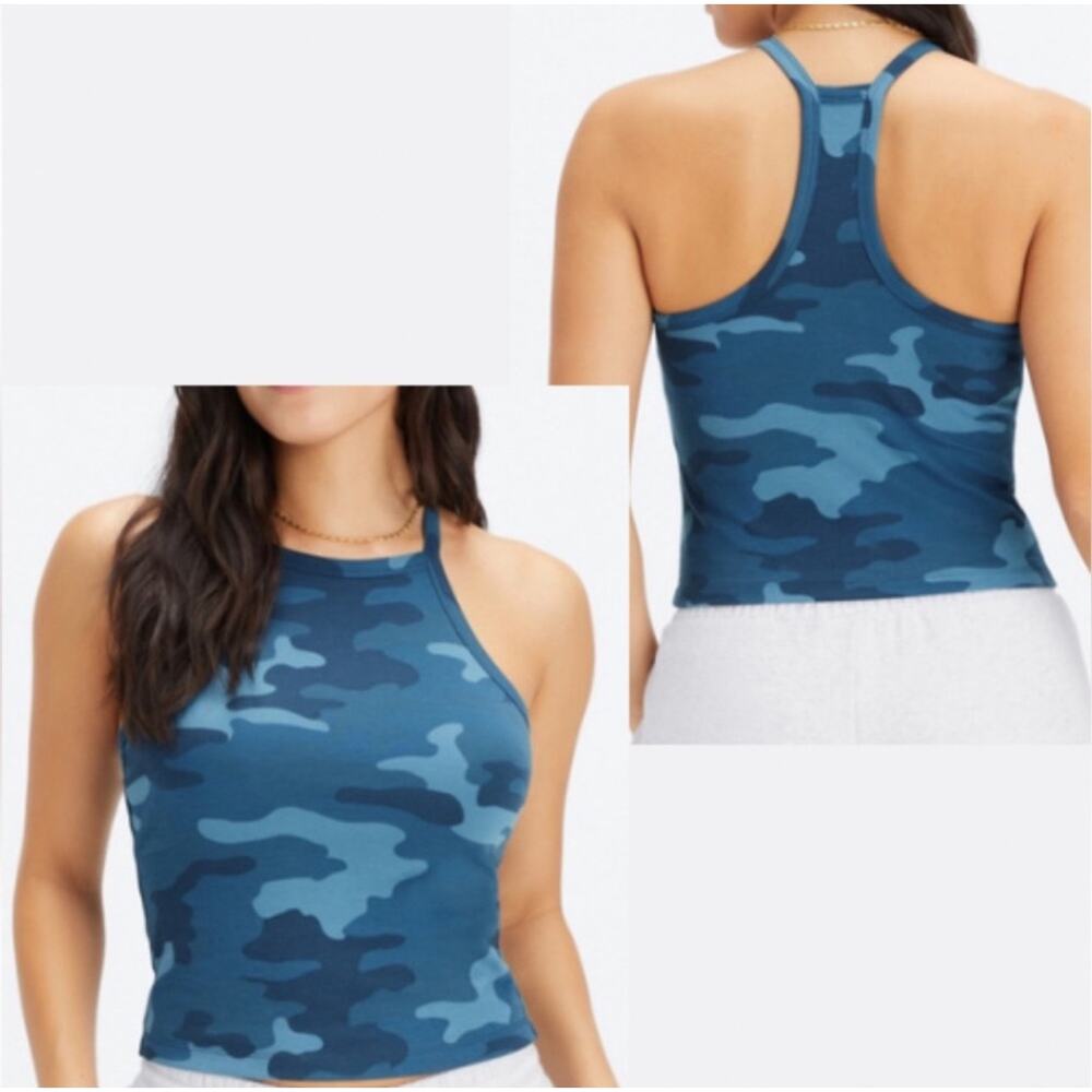 Fabletics‎ Live In Halter Tank Top Blue Camo Cropped Size 3X